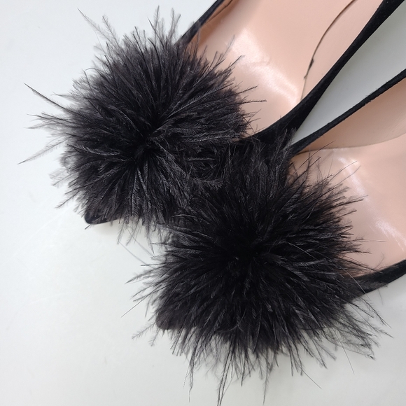 Kate Spade New York Black Marabou Suede Feather Pom Pumps - Picture 10 of 11